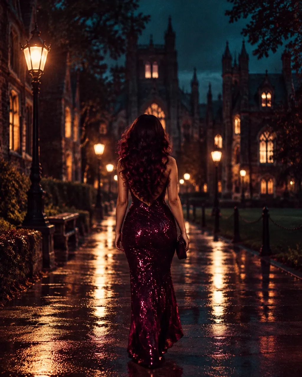 Why Wait? still of a woman walking toward campus at night